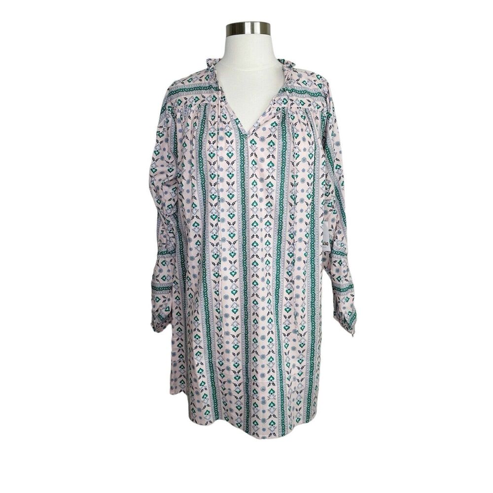Folkie Tunic Dress Women's 2 Mini Pullover Ruched Long Sleeve Boho Cottagecore